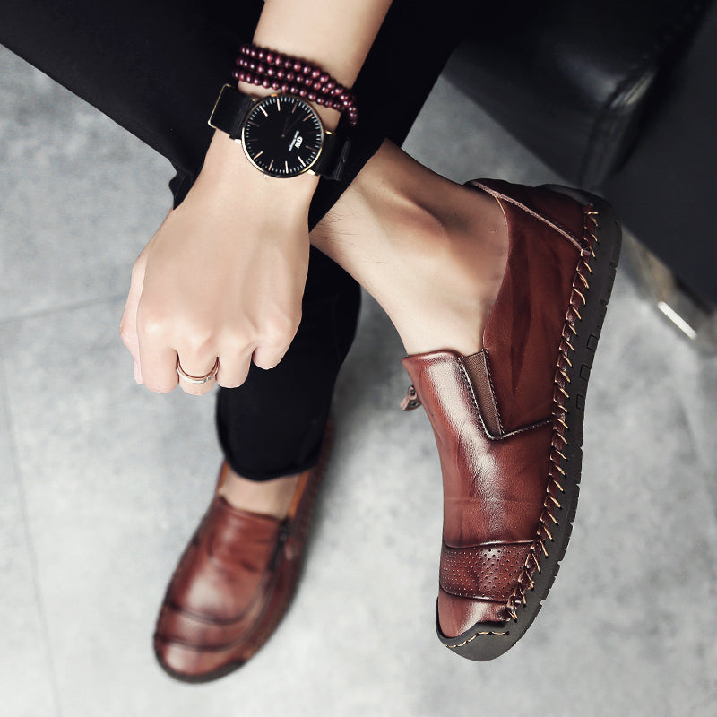Men's Genuine Leather Slip-On Loafers with Zipper