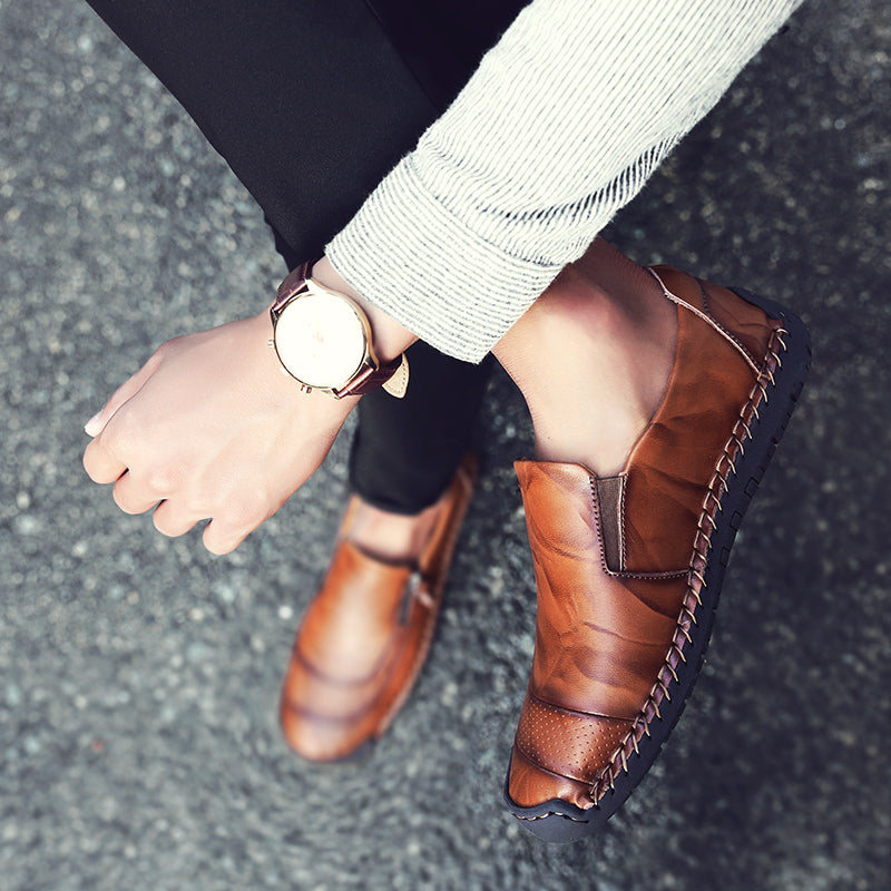 Men's Genuine Leather Slip-On Loafers with Zipper