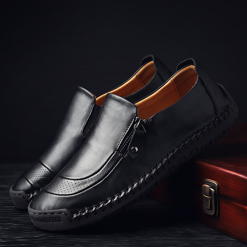 Men's Genuine Leather Slip-On Loafers with Zipper