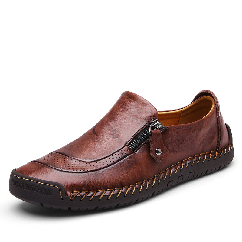 Men's Genuine Leather Slip-On Loafers with Zipper