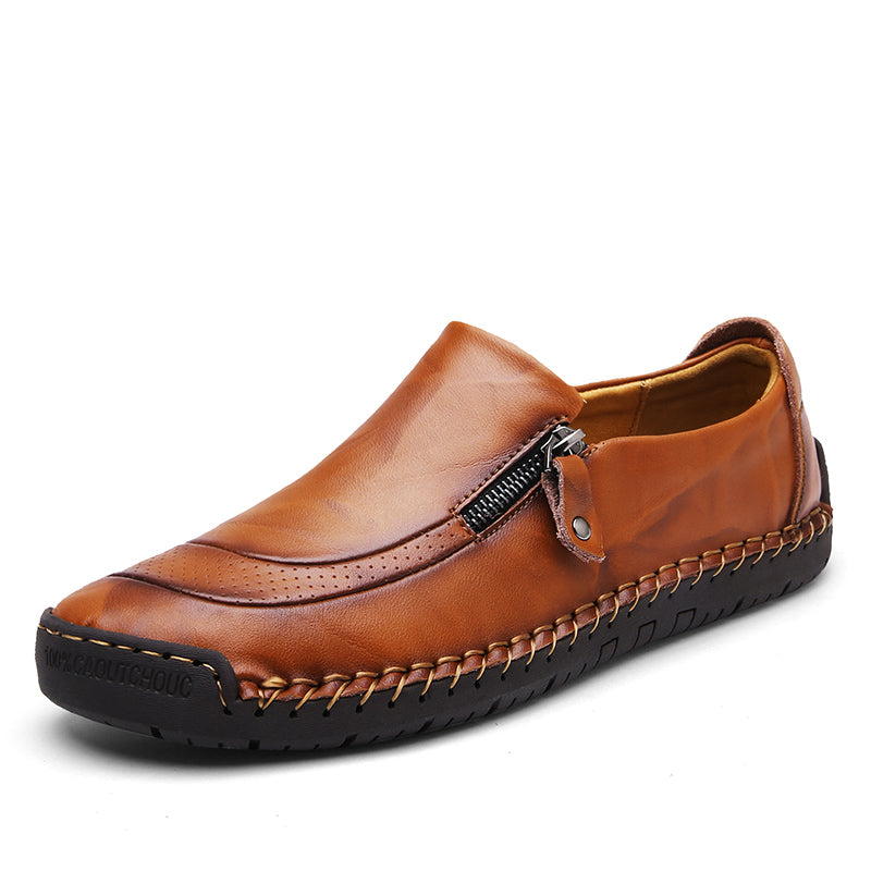 Men's Genuine Leather Slip-On Loafers with Zipper