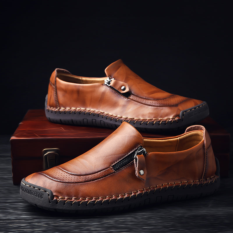 Men's Genuine Leather Slip-On Loafers with Zipper