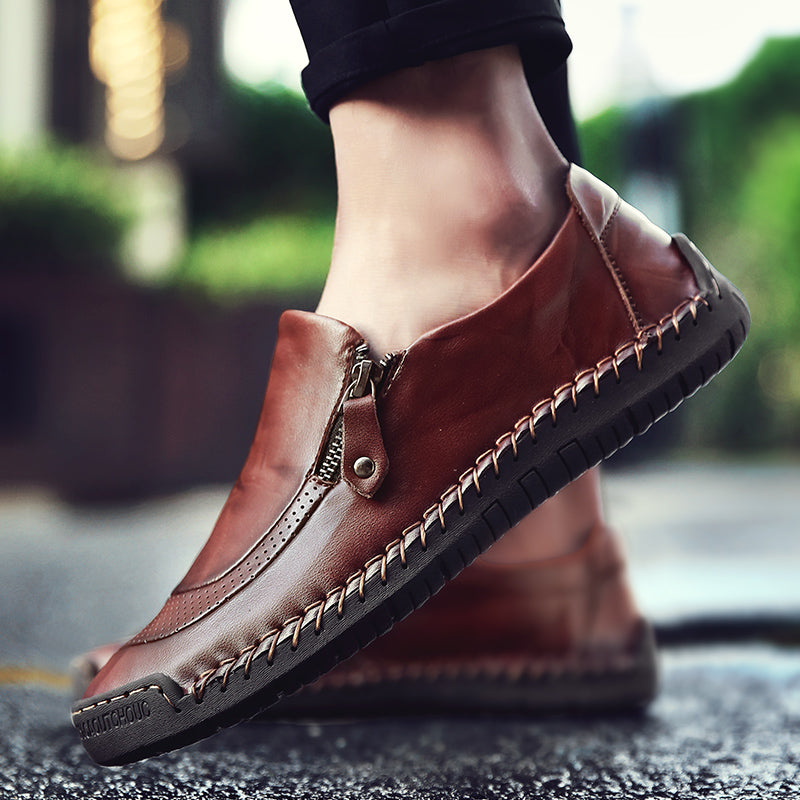 Men's Genuine Leather Slip-On Loafers with Zipper