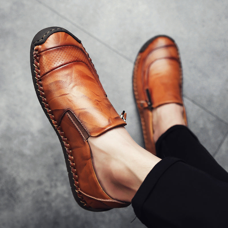 Men's Genuine Leather Slip-On Loafers with Zipper