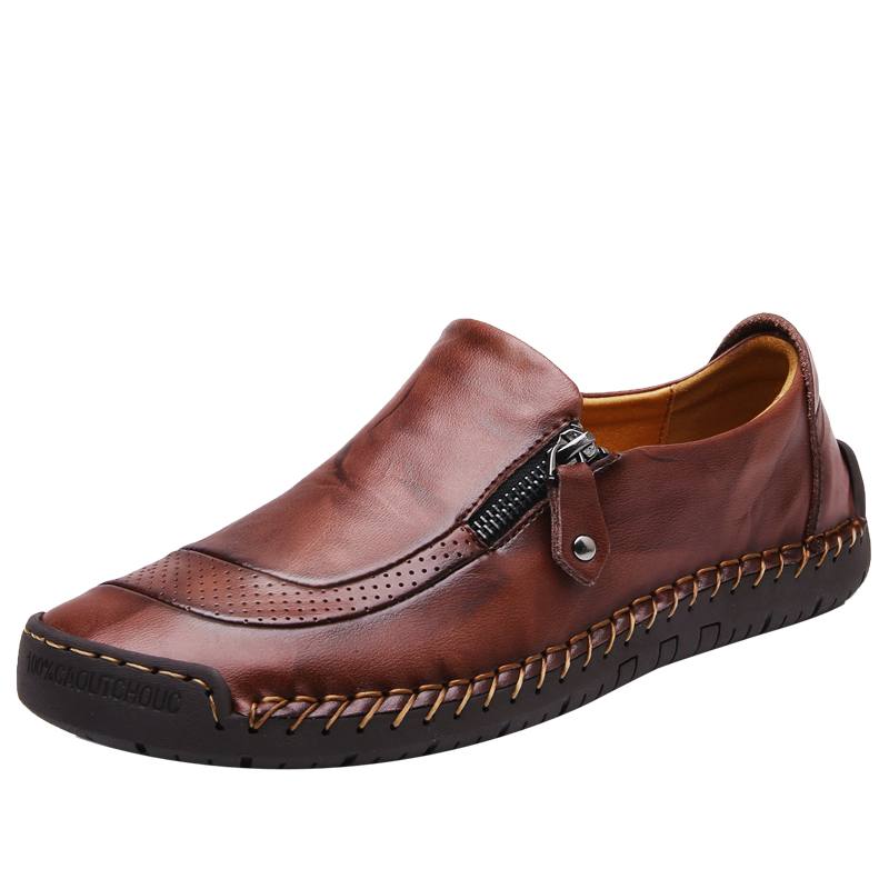 Men's Genuine Leather Slip-On Loafers with Zipper