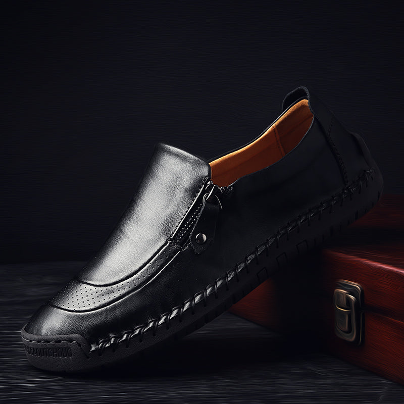 Men's Genuine Leather Slip-On Loafers with Zipper