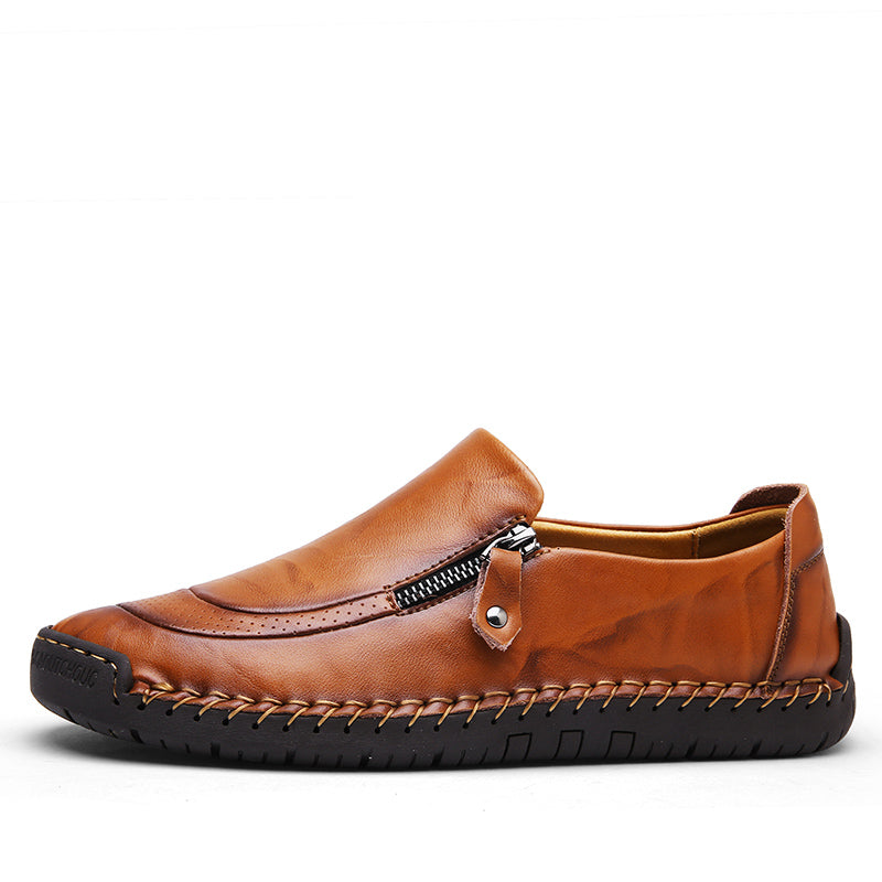 Men's Genuine Leather Slip-On Loafers with Zipper