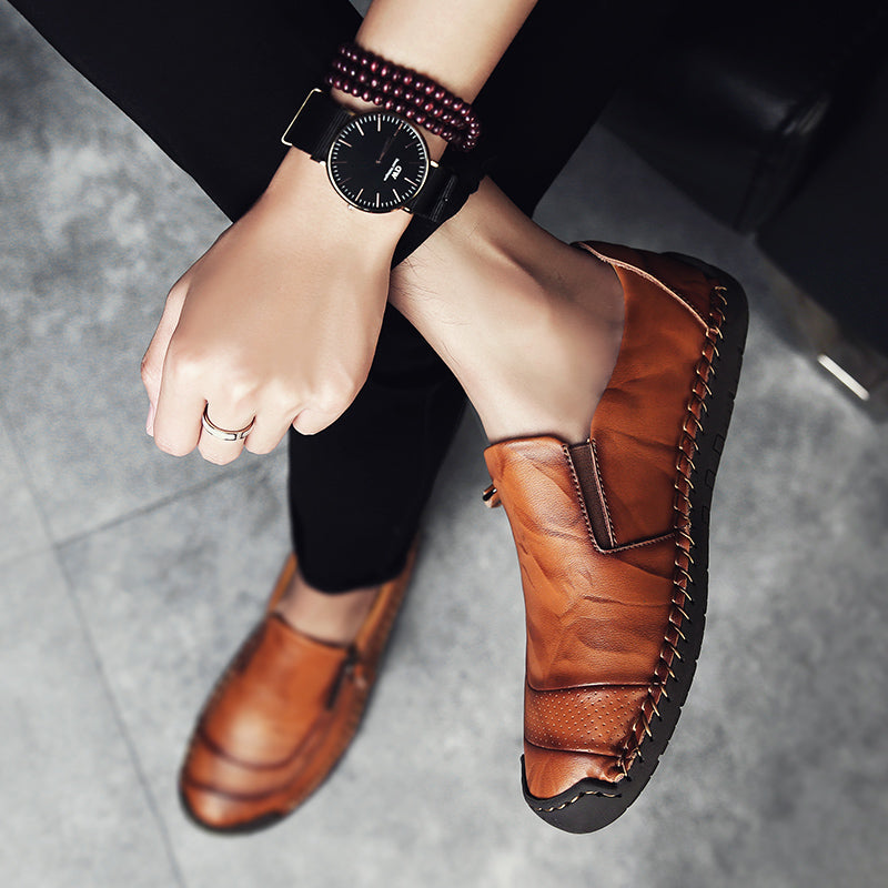 Men's Genuine Leather Slip-On Loafers with Zipper