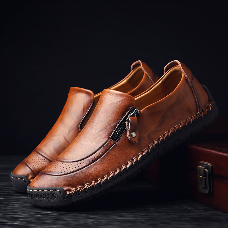 Men's Genuine Leather Slip-On Loafers with Zipper