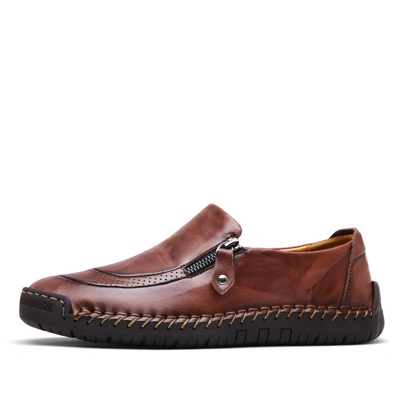 Men's Genuine Leather Slip-On Loafers with Zipper