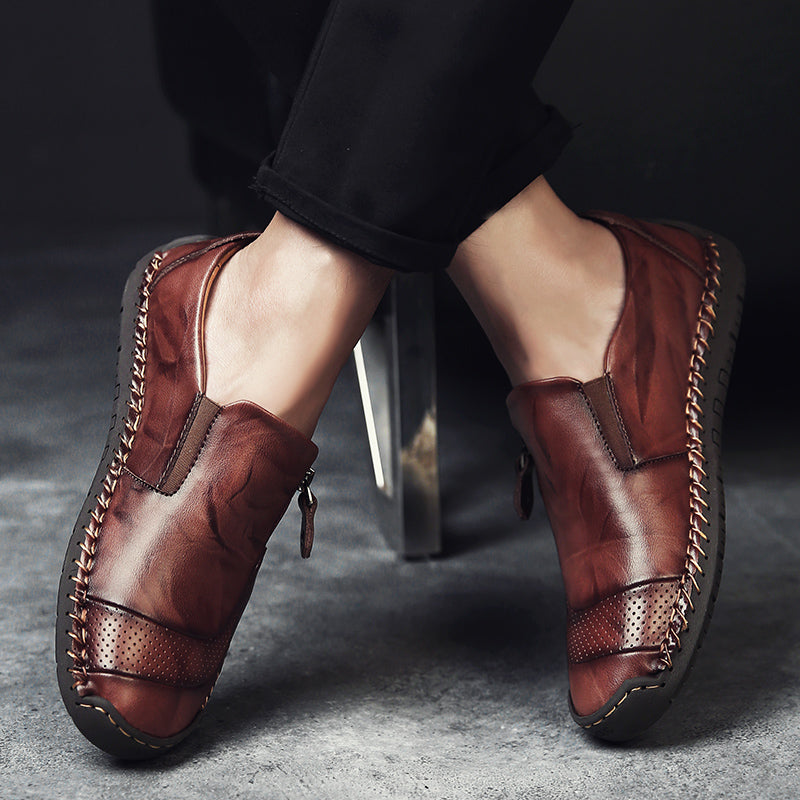 Men's Genuine Leather Slip-On Loafers with Zipper