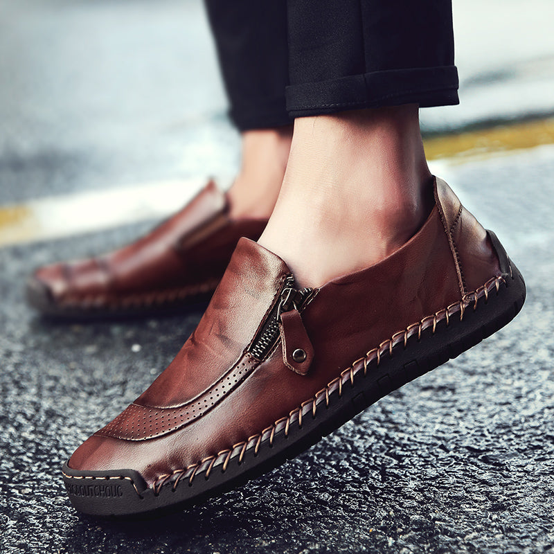 Men's Genuine Leather Slip-On Loafers with Zipper