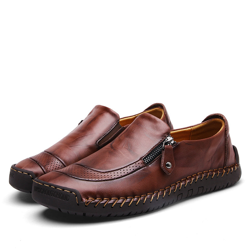 Men's Genuine Leather Slip-On Loafers with Zipper