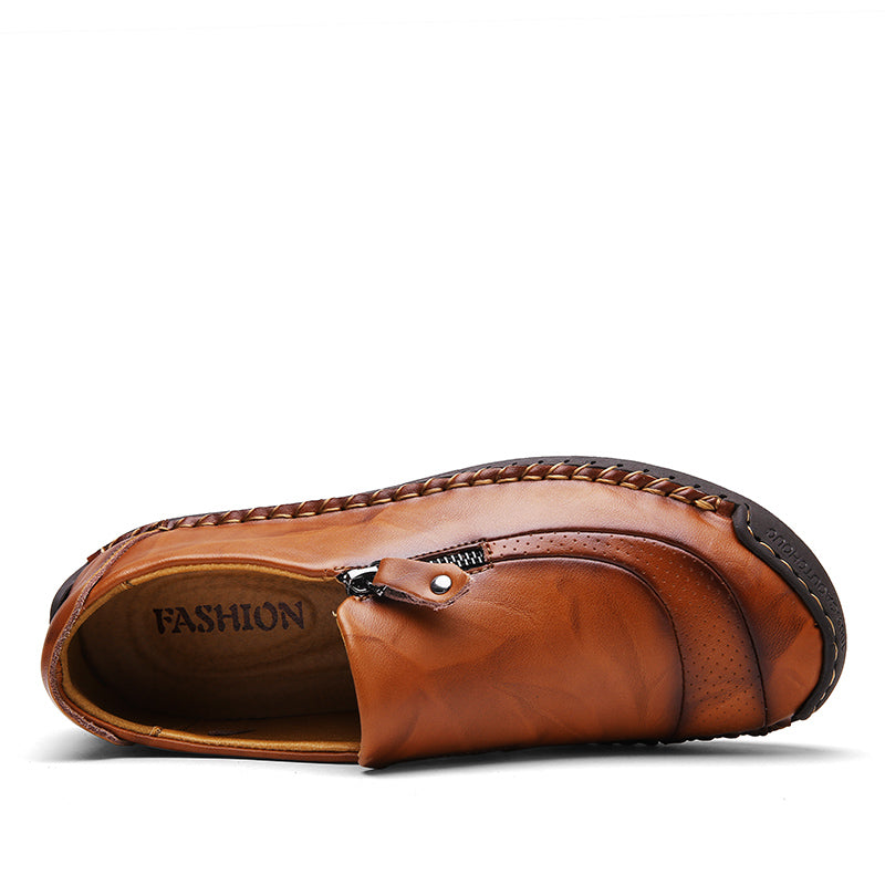 Men's Genuine Leather Slip-On Loafers with Zipper