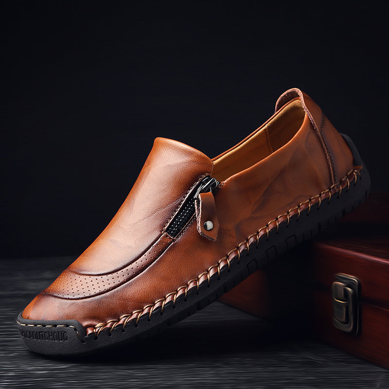 Men's Genuine Leather Slip-On Loafers with Zipper