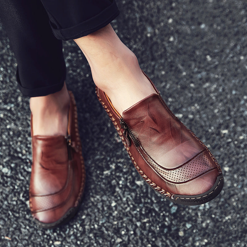 Men's Genuine Leather Slip-On Loafers with Zipper