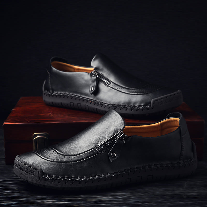 Men's Genuine Leather Slip-On Loafers with Zipper