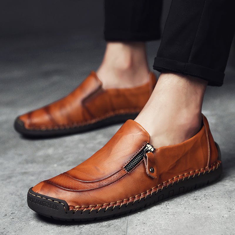 Men's Genuine Leather Slip-On Loafers with Zipper