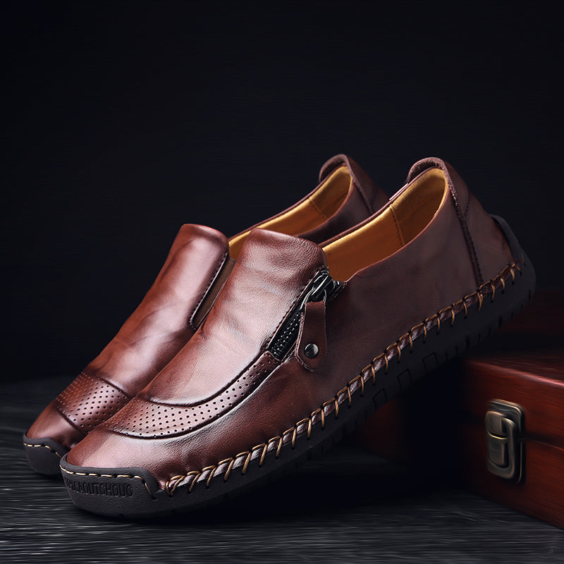 Men's Genuine Leather Slip-On Loafers with Zipper