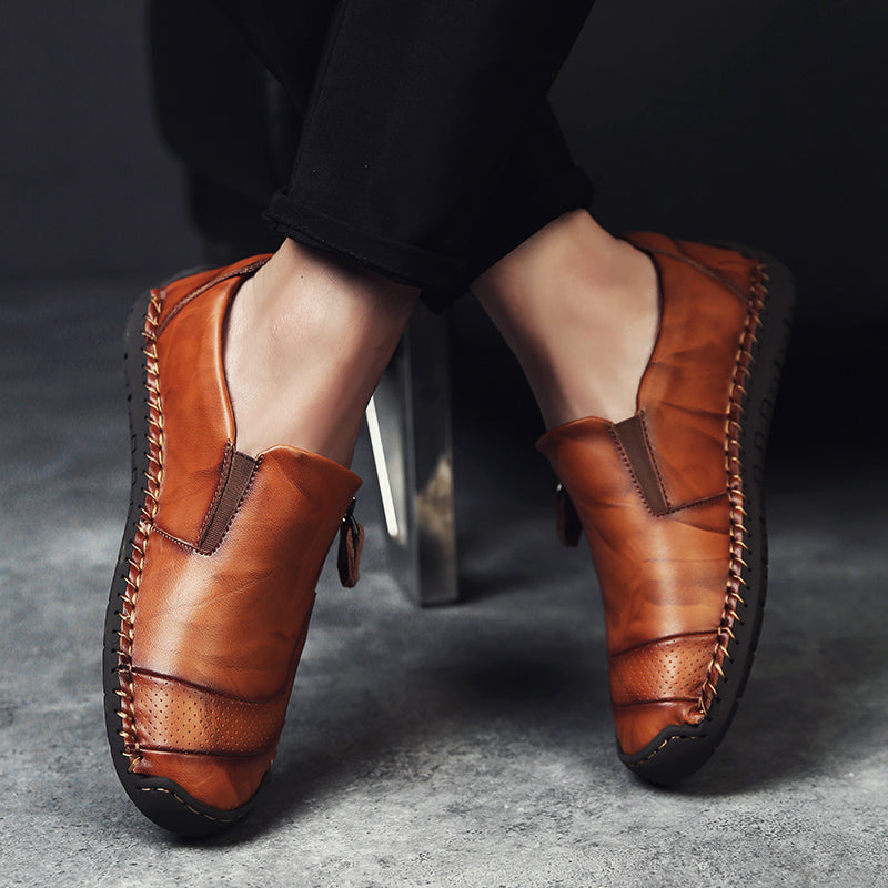 Men's Genuine Leather Slip-On Loafers with Zipper