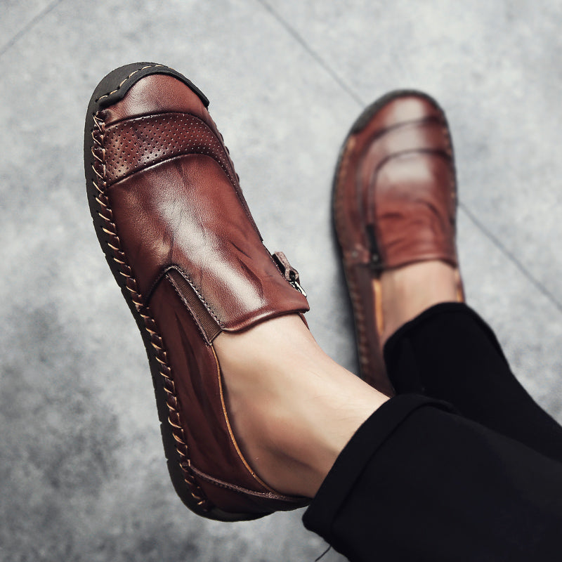 Men's Genuine Leather Slip-On Loafers with Zipper