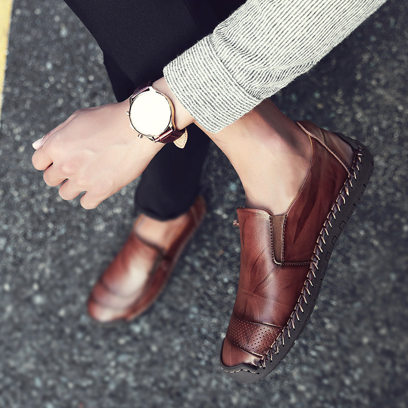 Men's Genuine Leather Slip-On Loafers with Zipper