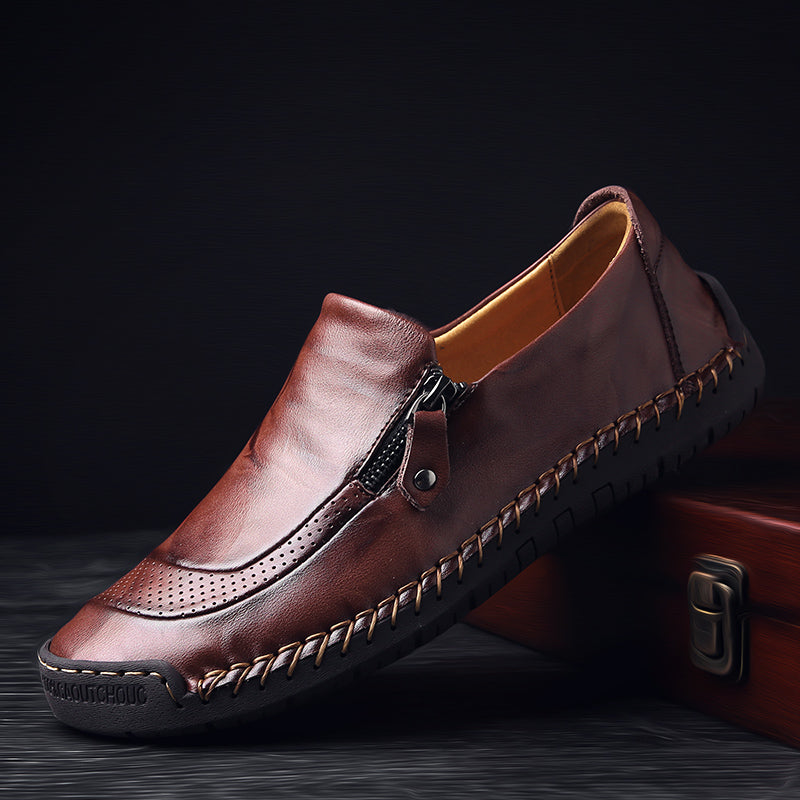 Men's Genuine Leather Slip-On Loafers with Zipper