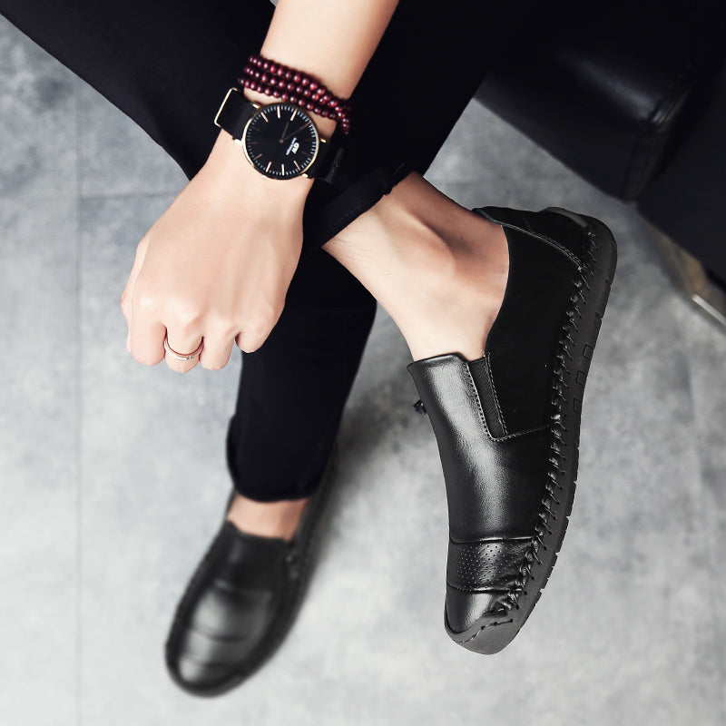 Men's Genuine Leather Slip-On Loafers with Zipper