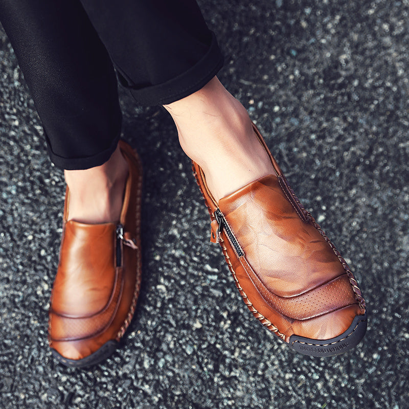 Men's Genuine Leather Slip-On Loafers with Zipper