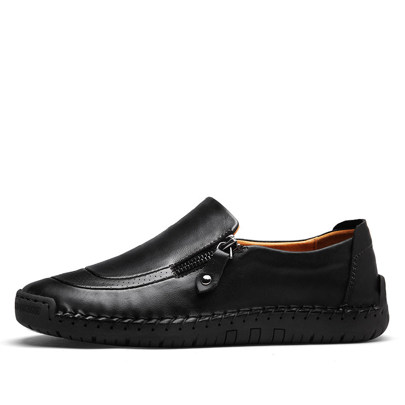Men's Genuine Leather Slip-On Loafers with Zipper