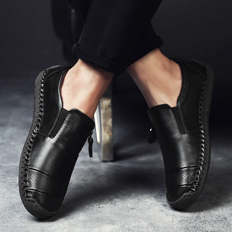 Men's Genuine Leather Slip-On Loafers with Zipper