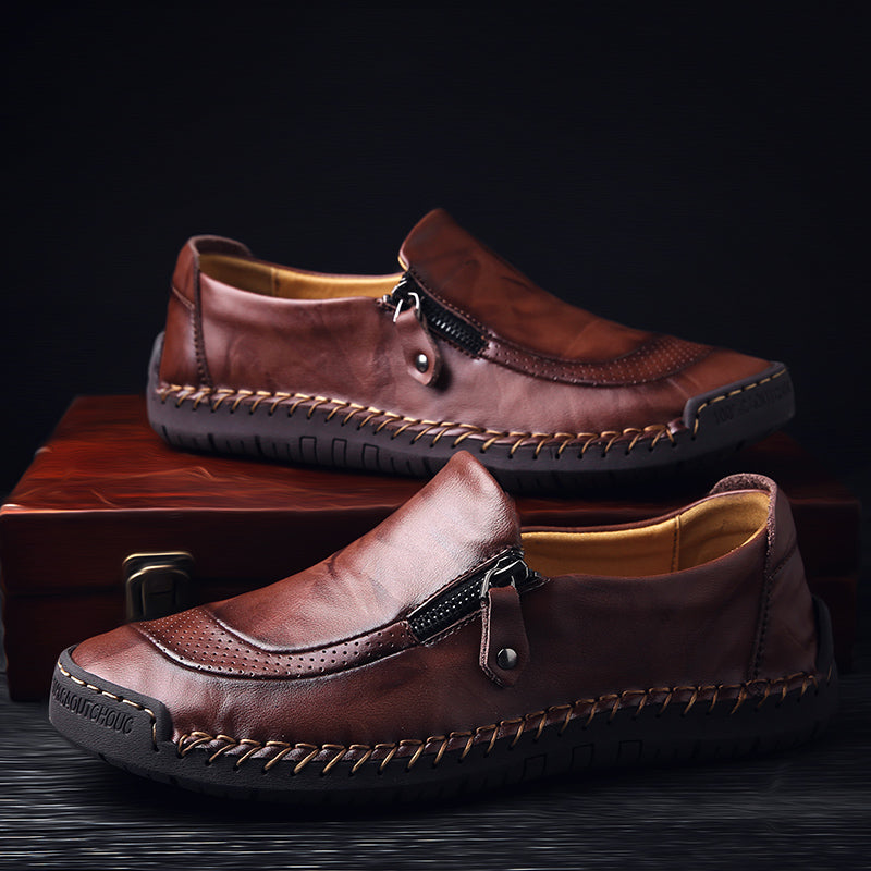 Men's Genuine Leather Slip-On Loafers with Zipper