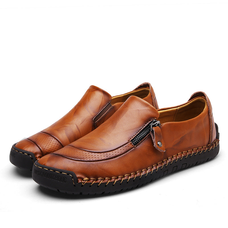 Men's Genuine Leather Slip-On Loafers with Zipper
