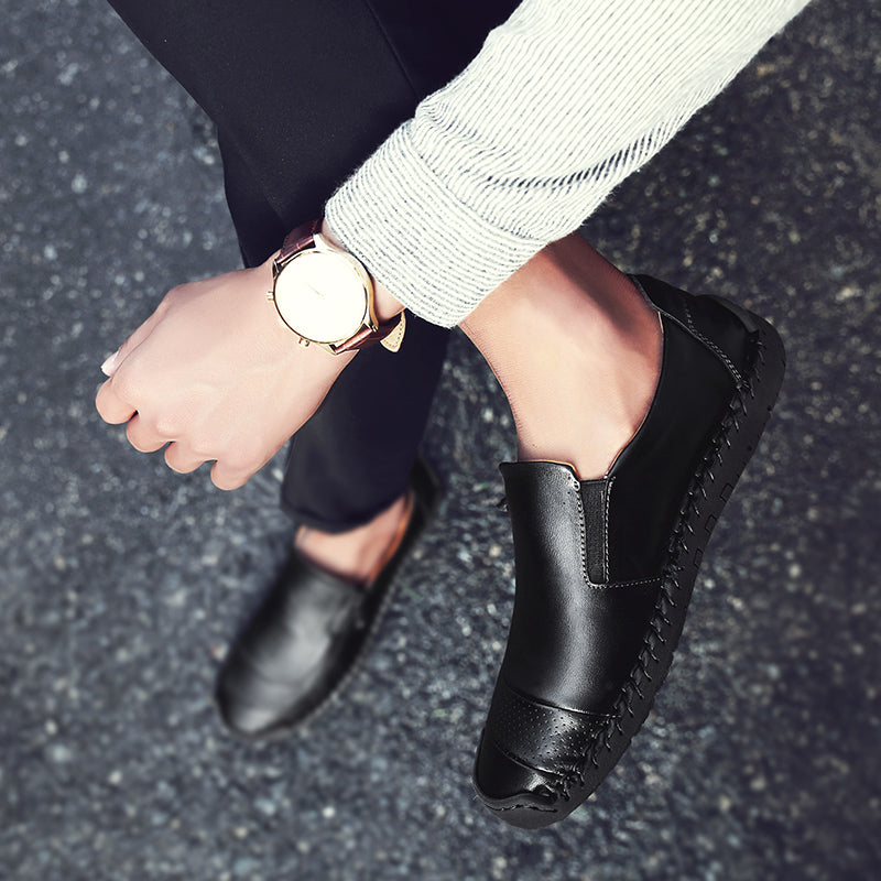Men's Genuine Leather Slip-On Loafers with Zipper