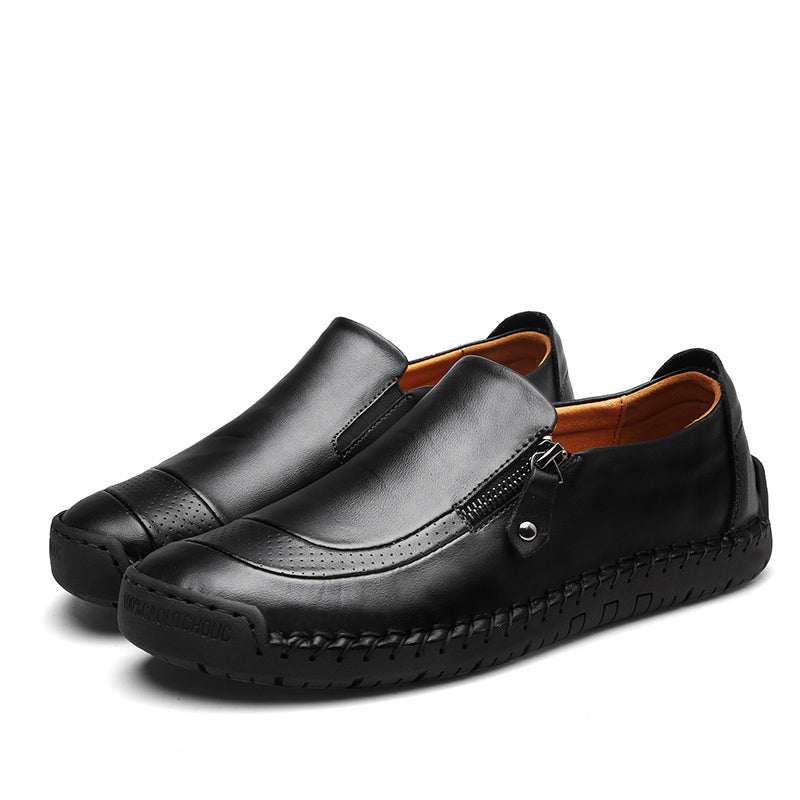 Men's Genuine Leather Slip-On Loafers with Zipper