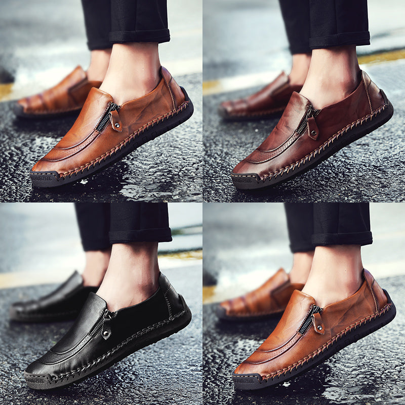Men's Genuine Leather Slip-On Loafers with Zipper
