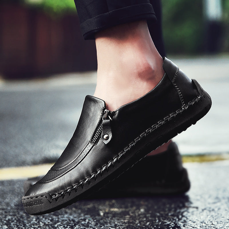 Men's Genuine Leather Slip-On Loafers with Zipper