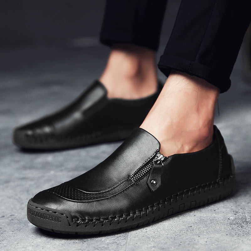 Men's Genuine Leather Slip-On Loafers with Zipper