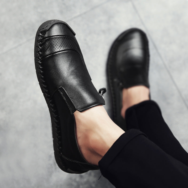 Men's Genuine Leather Slip-On Loafers with Zipper