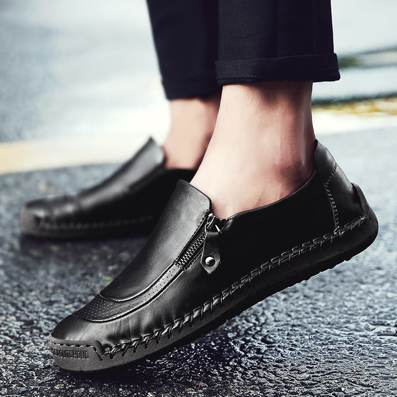 Men's Genuine Leather Slip-On Loafers with Zipper