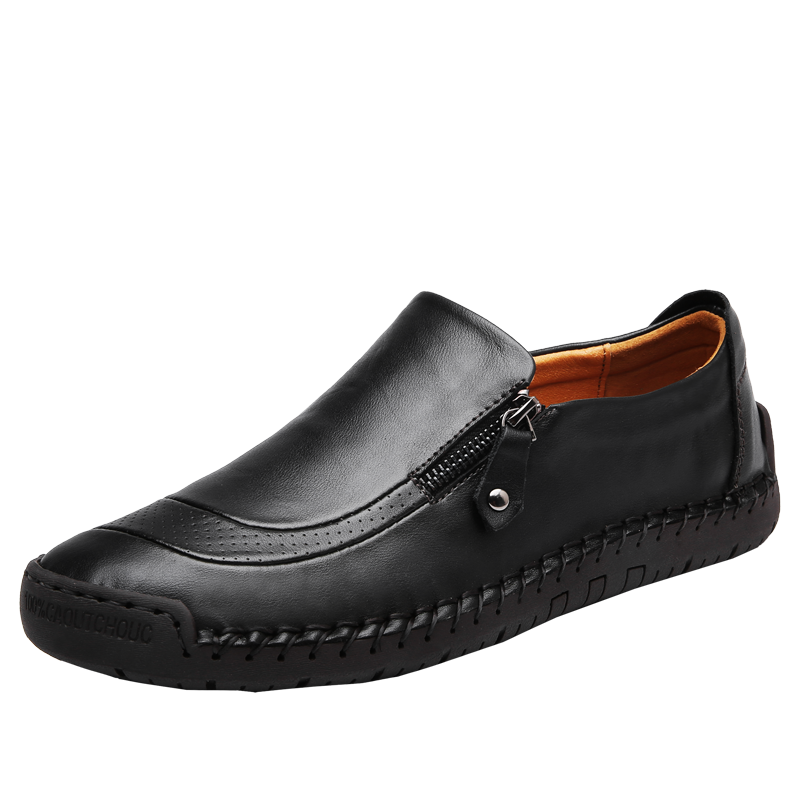 Men's Genuine Leather Slip-On Loafers with Zipper