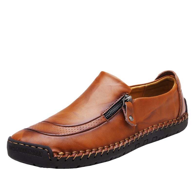 Men's Genuine Leather Slip-On Loafers with Zipper