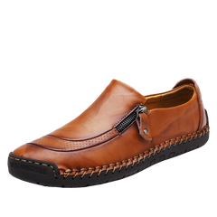 Men's Genuine Leather Slip-On Loafers with Zipper