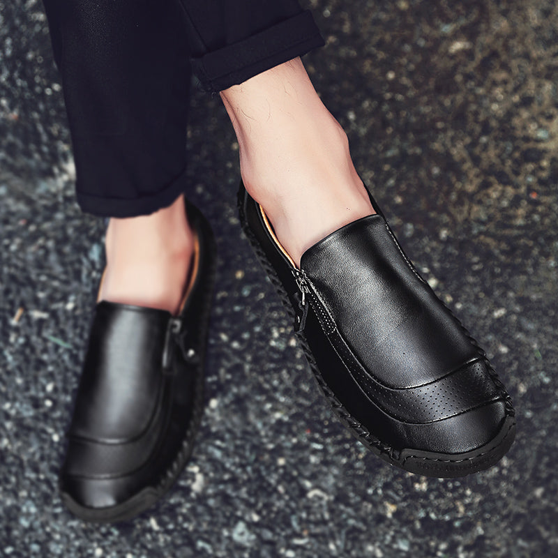 Men's Genuine Leather Slip-On Loafers with Zipper